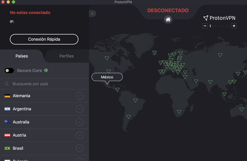 ProtonVPN - Interfaz