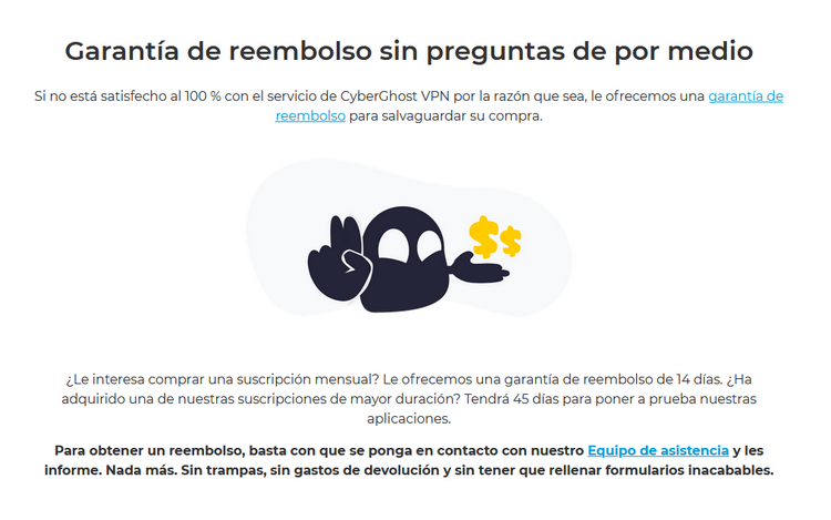 Garantía de reembolso de CyberGhost VPN