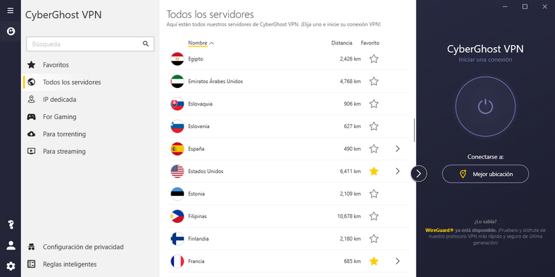 CyberGhost - Países