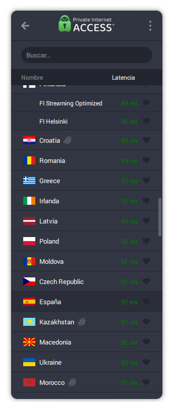 PIA VPN - Países disponibles