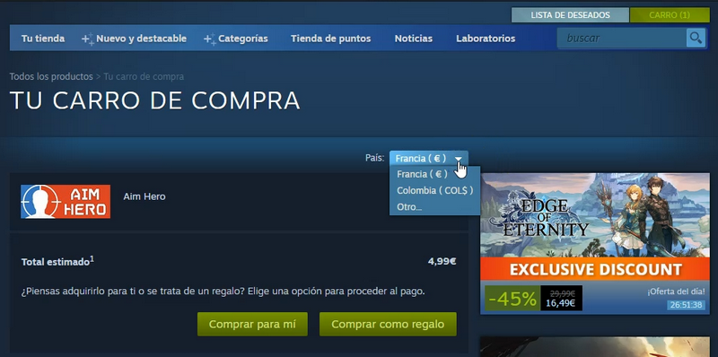 Cambio de país en Steam