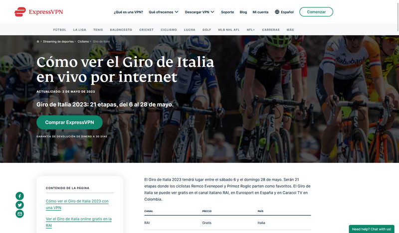 Ver el Giro con ExpressVPN