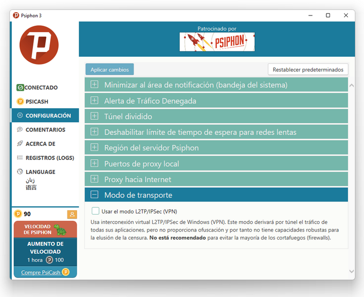 Psiphon - Modo de Transporte