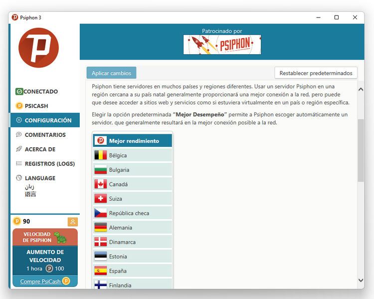 Psiphon - Países