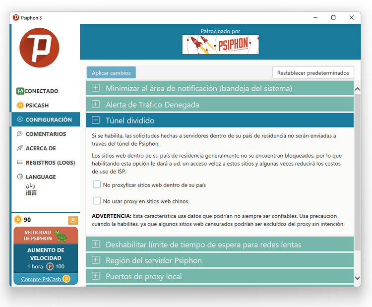 Psiphon - Túnel Dividido