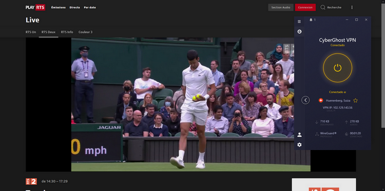 Wimbledon en RTS fuera de Suiza con CyberGhost VPN