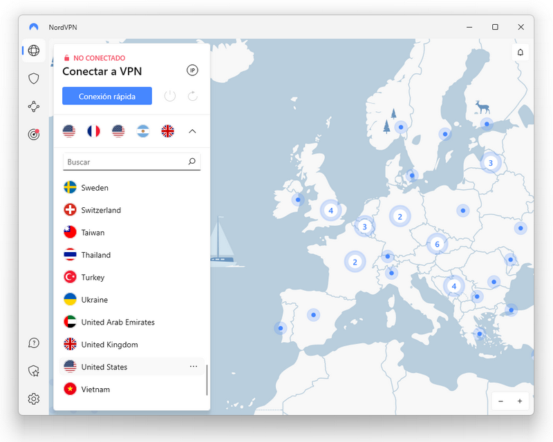 NordVPN - Interfaz