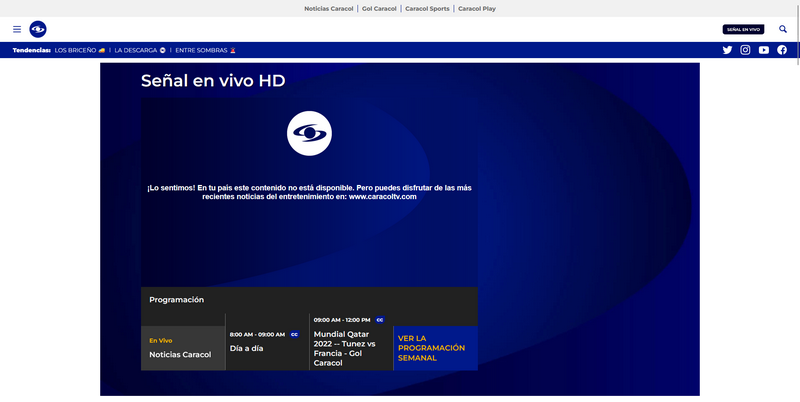 Caracol TV fuera de Colombia sin VPN