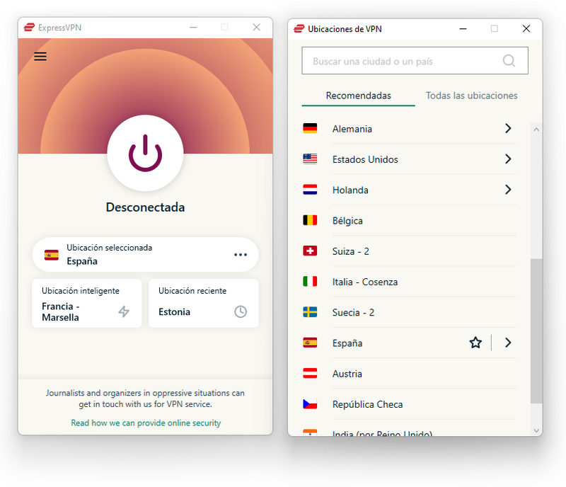 ExpressVPN - Interfaz