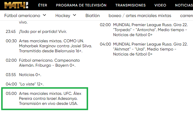 UFC en Match TV
