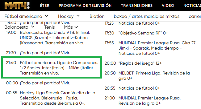 Programación de Match TV