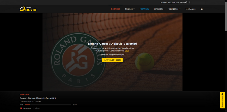 Roland Garros en RTBF fuera de Bélgica, sin VPN