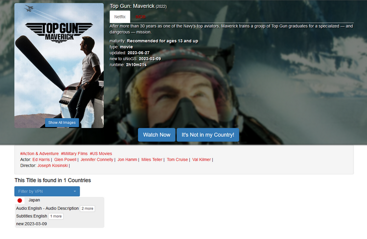 Top Gun : Maverick en Netflix Japón