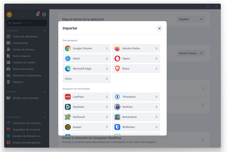 NordPass - Importación de contraseñas